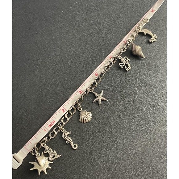 Sterling Silver Charm Bracelet Silver Cloud Coastal Mermaid Seahorse Shell 925 - Picture 11 of 12